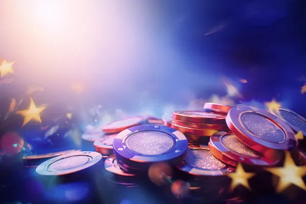 A glamorous woman holding casino chips in a neon-lit environment, representing the premium online casino atmosphere of LINK02.