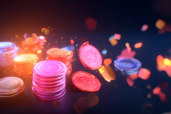 A stylish woman beside vibrant slot machines displaying glowing sevens, showcasing the variety of top slots at LINK02.